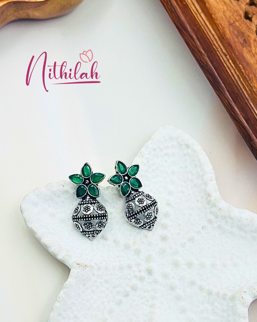 Kalash design Oxidised Silver Stud