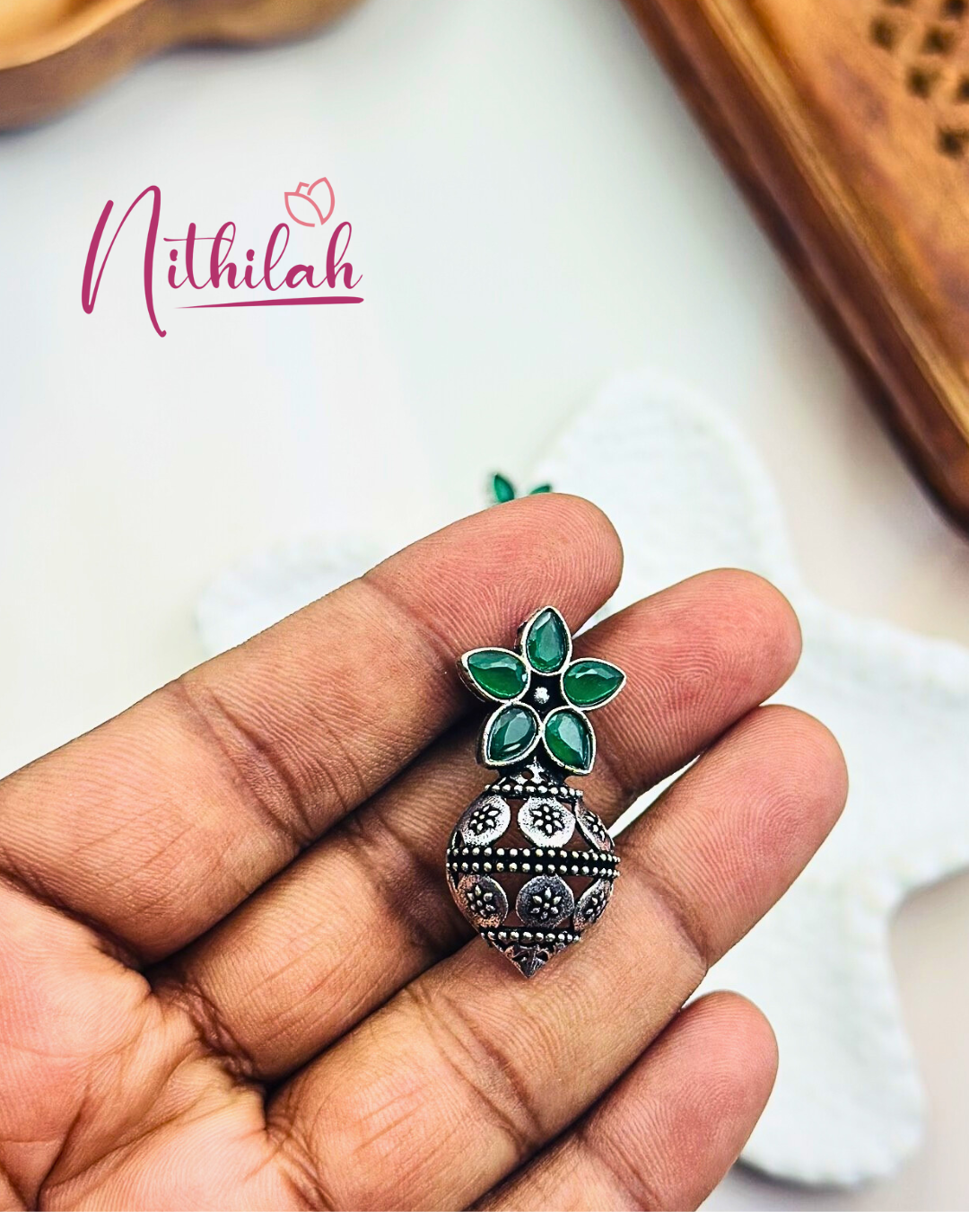 Kalash design Oxidised Silver Stud