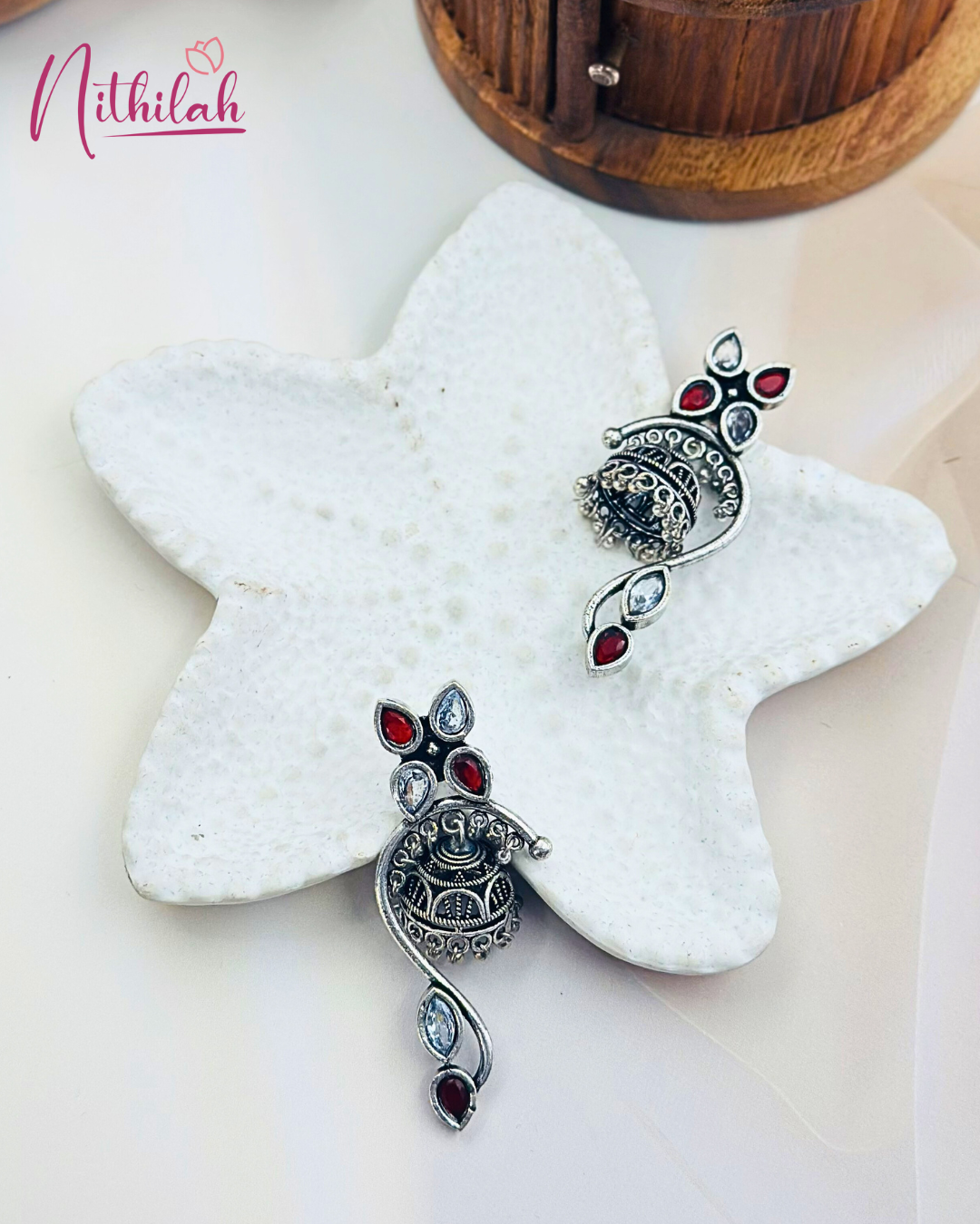 Oxidised Silver Unique Jhumka