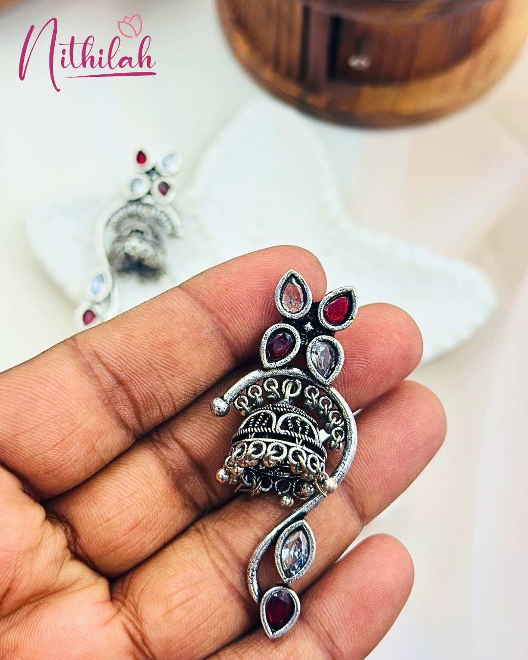 Oxidised Silver Unique Jhumka