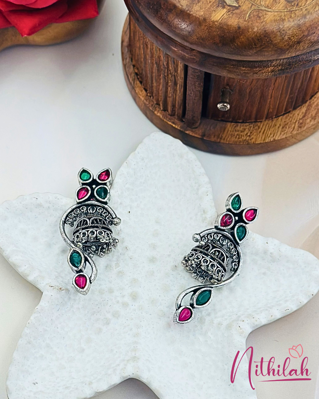 Oxidised Silver Unique Jhumka