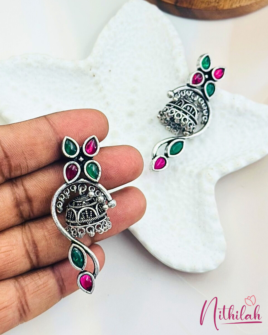Oxidised Silver Unique Jhumka