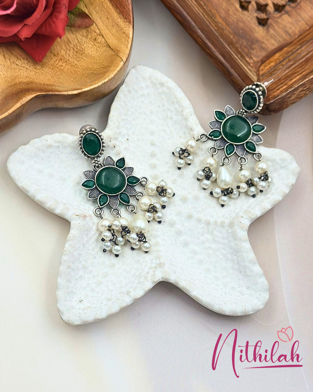 Oxidised Silver-Plated Dangler Earring with Monalisa Stone