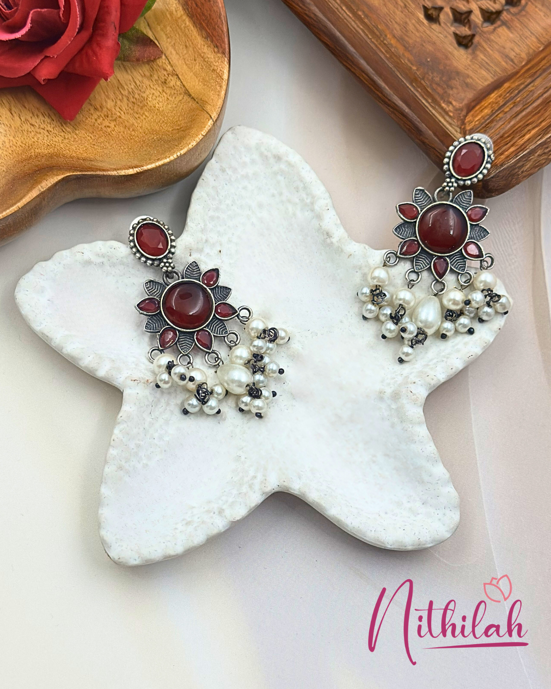 Oxidised Silver-Plated Dangler Earring with Monalisa Stone