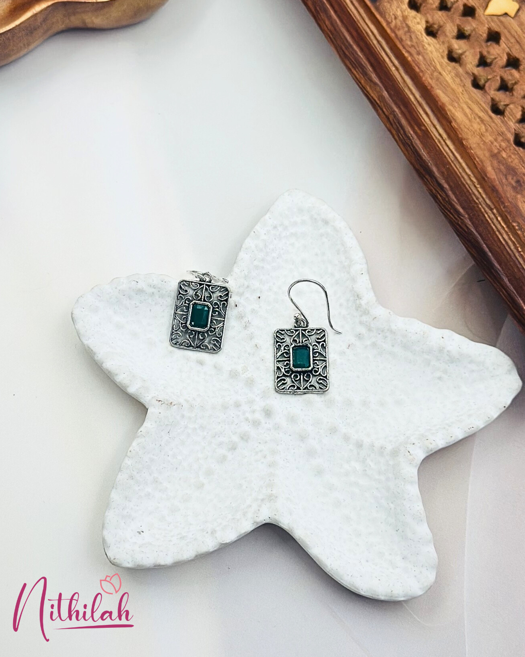 Oxidised Silver Rectangular Drop Earring