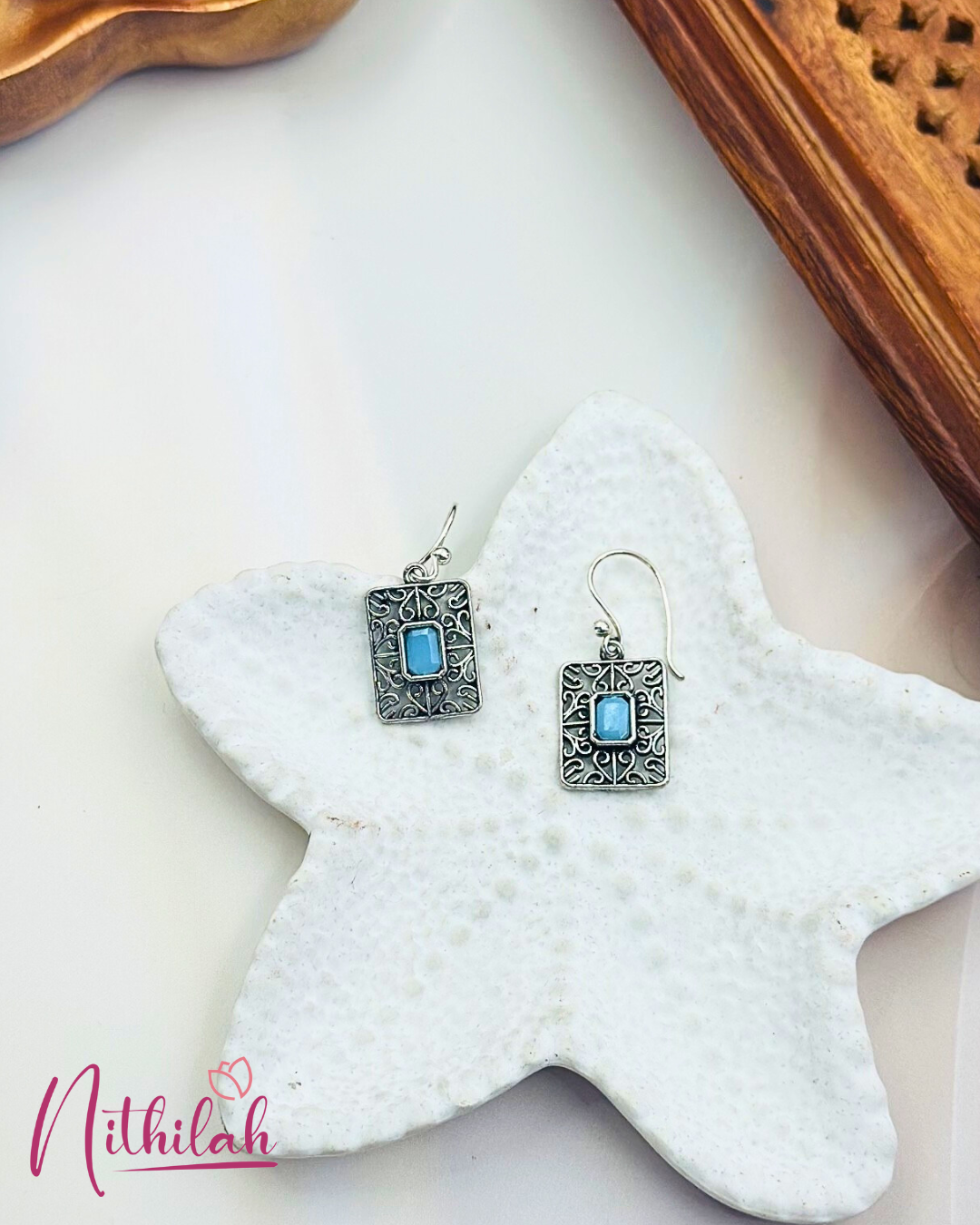 Oxidised Silver Rectangular Drop Earring