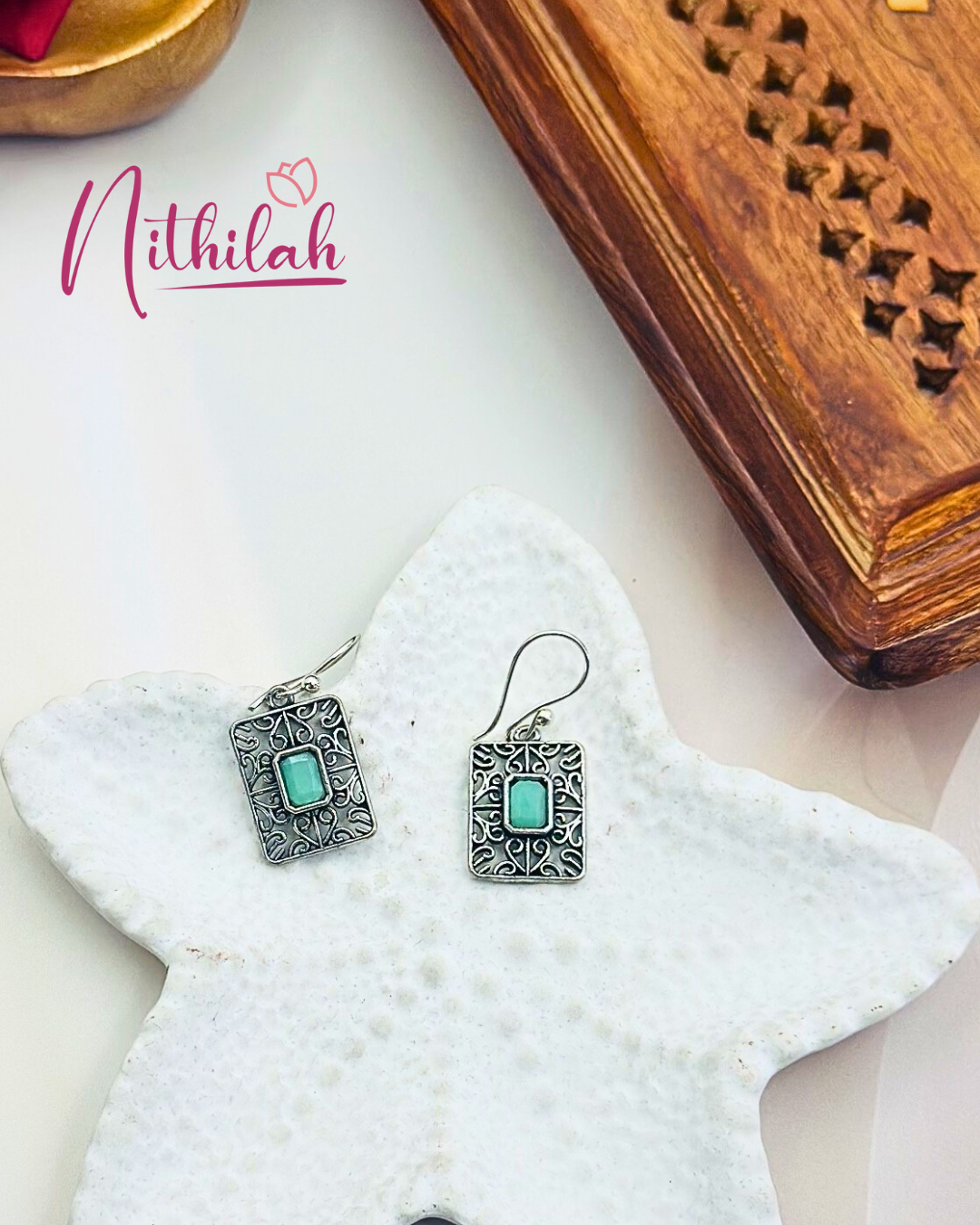 Oxidised Silver Rectangular Drop Earring