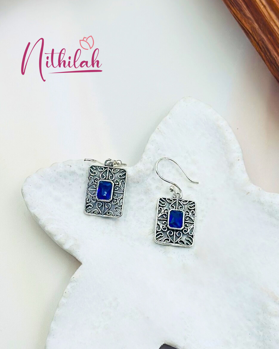 Oxidised Silver Rectangular Drop Earring