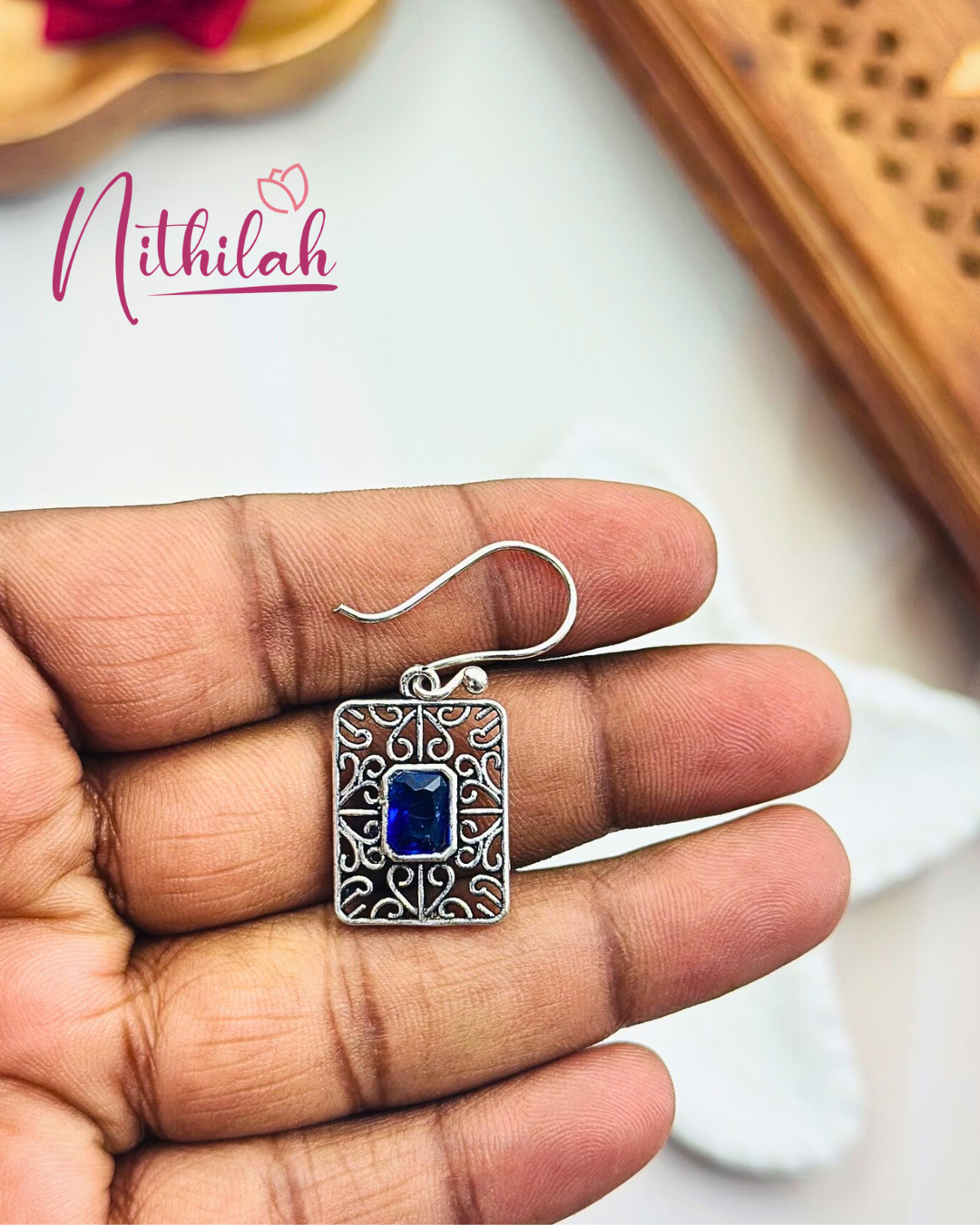 Oxidised Silver Rectangular Drop Earring