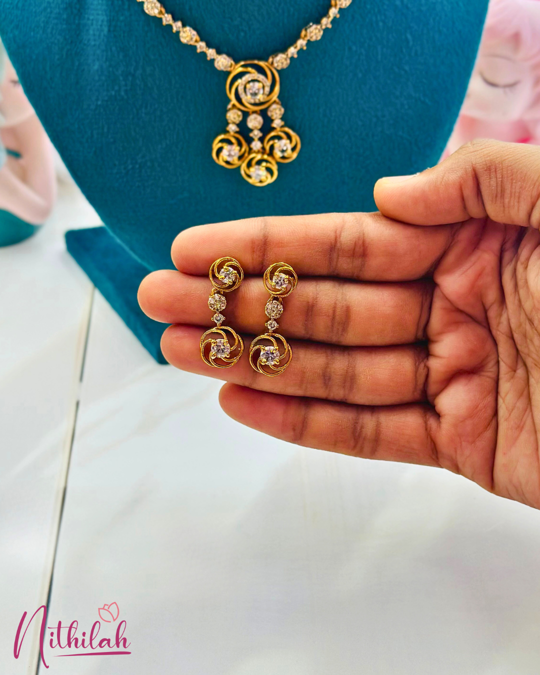 Gold Plated AD Pendant Necklace Set for Women