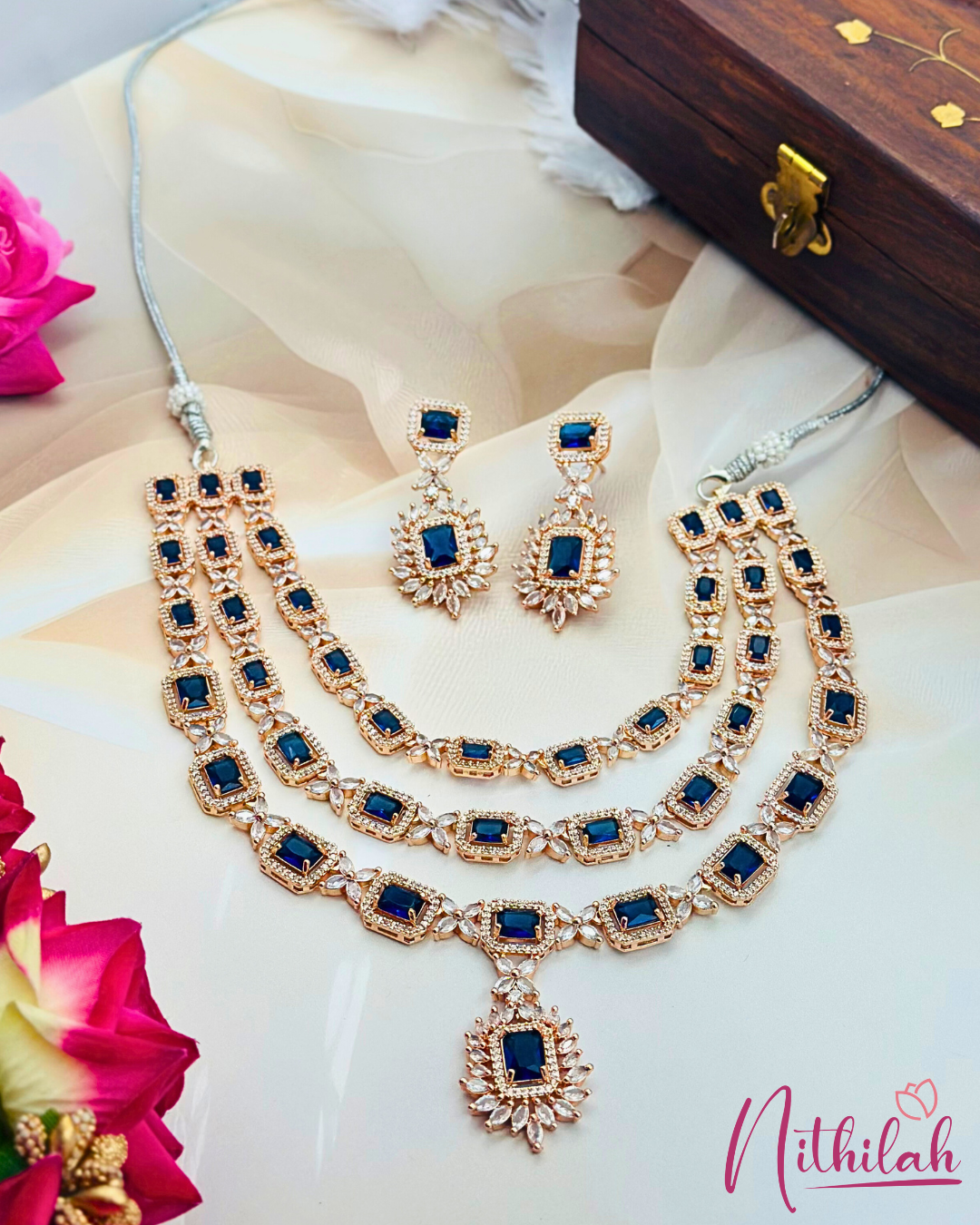 Premium Royal Blue AD Necklace Set