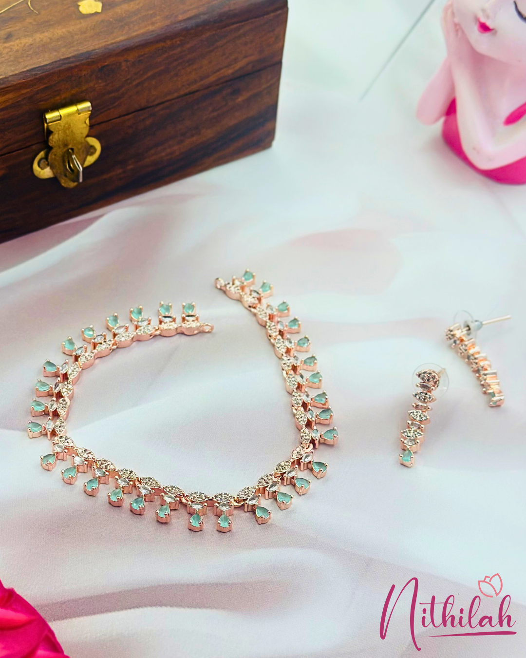 Rose Gold Plated Mint Crystal Necklace