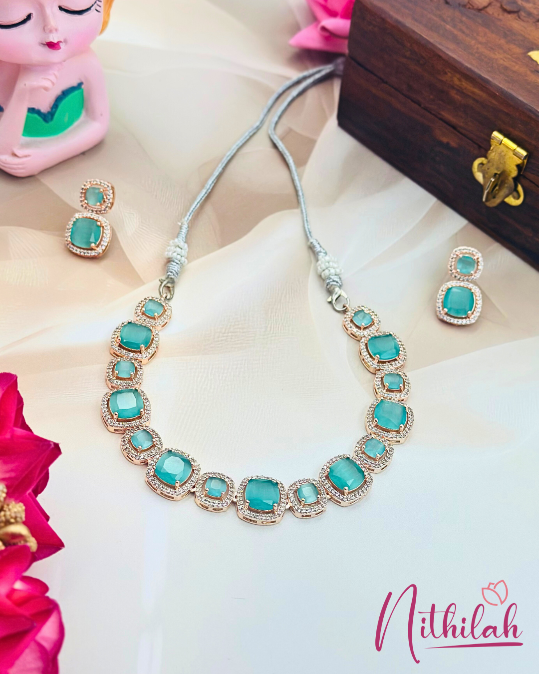 Mint Green American Diamond Necklace