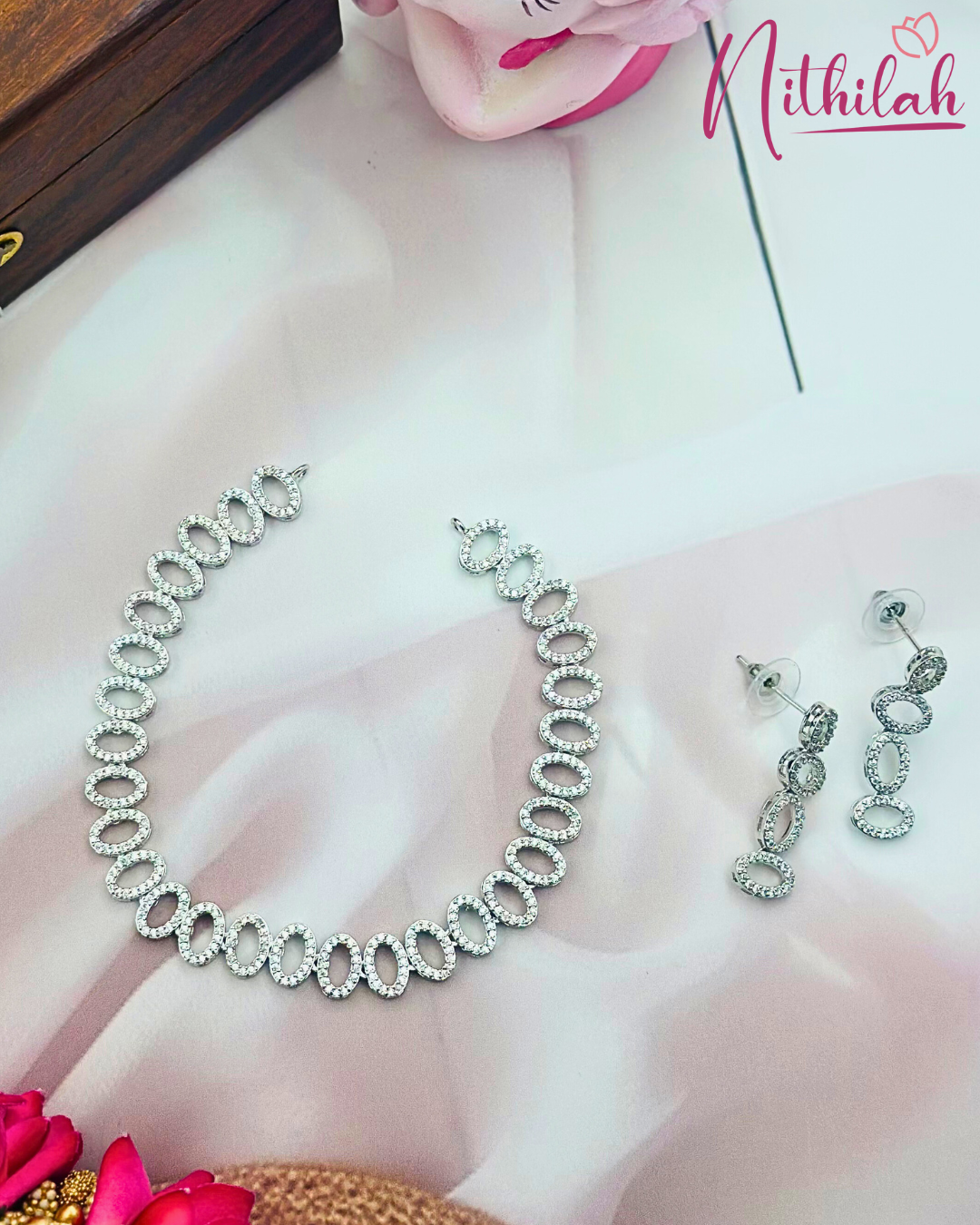 Silver Plated American Diamond Necklace