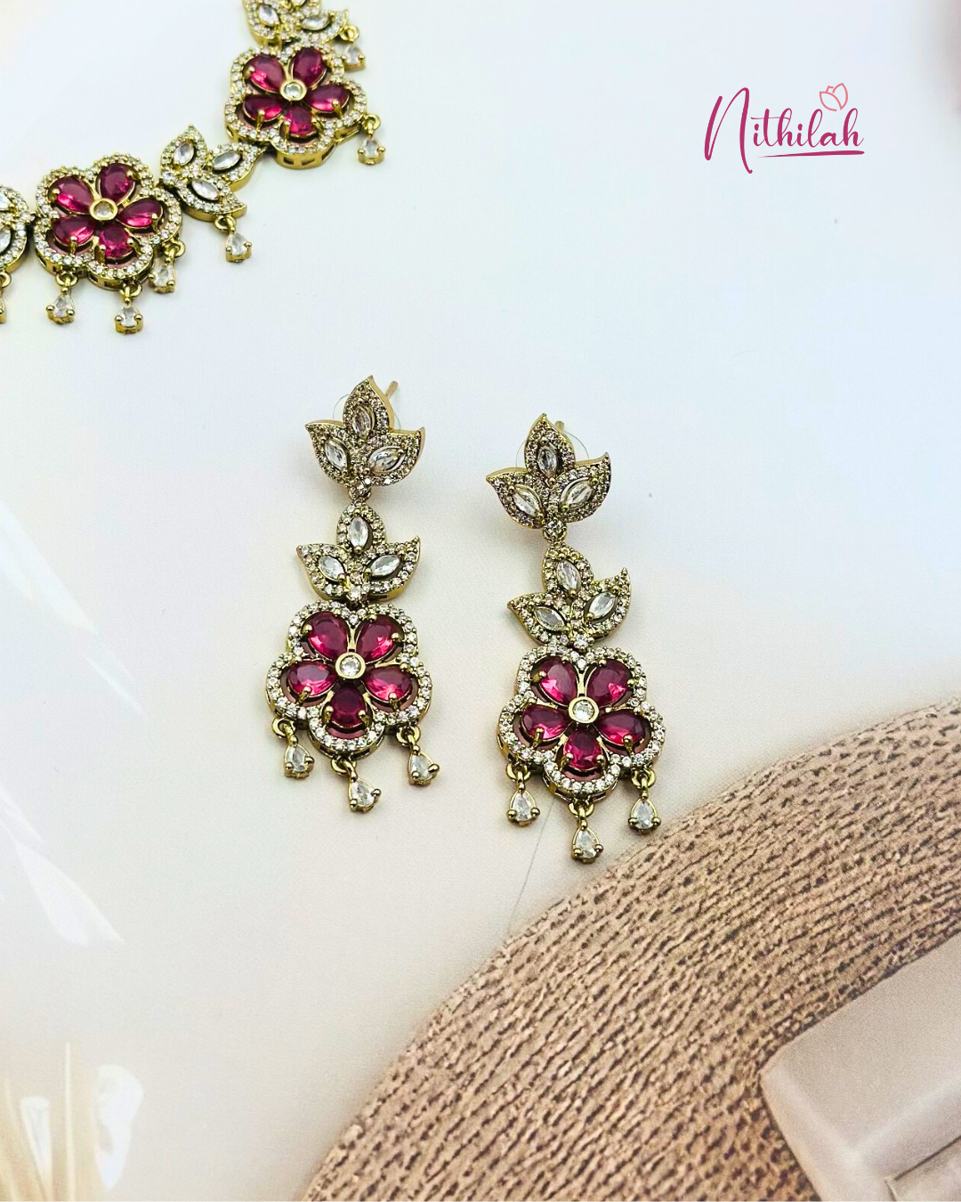 Victorian finish Pink AD Floral necklace