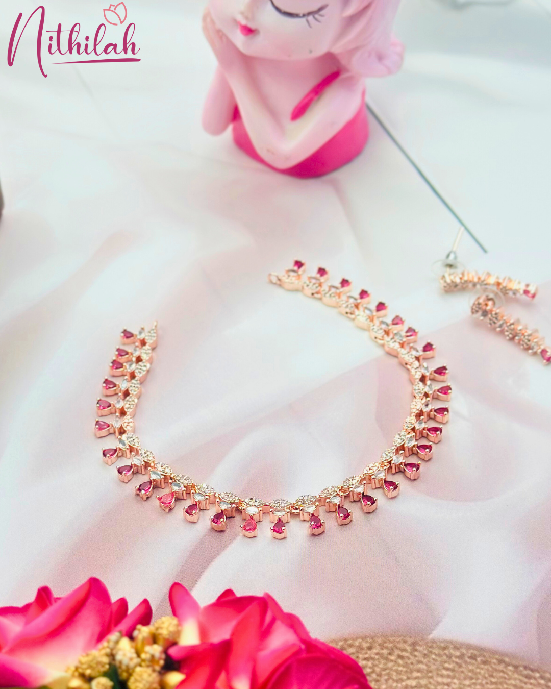 Rose Gold Plated Pink Crystal Necklace