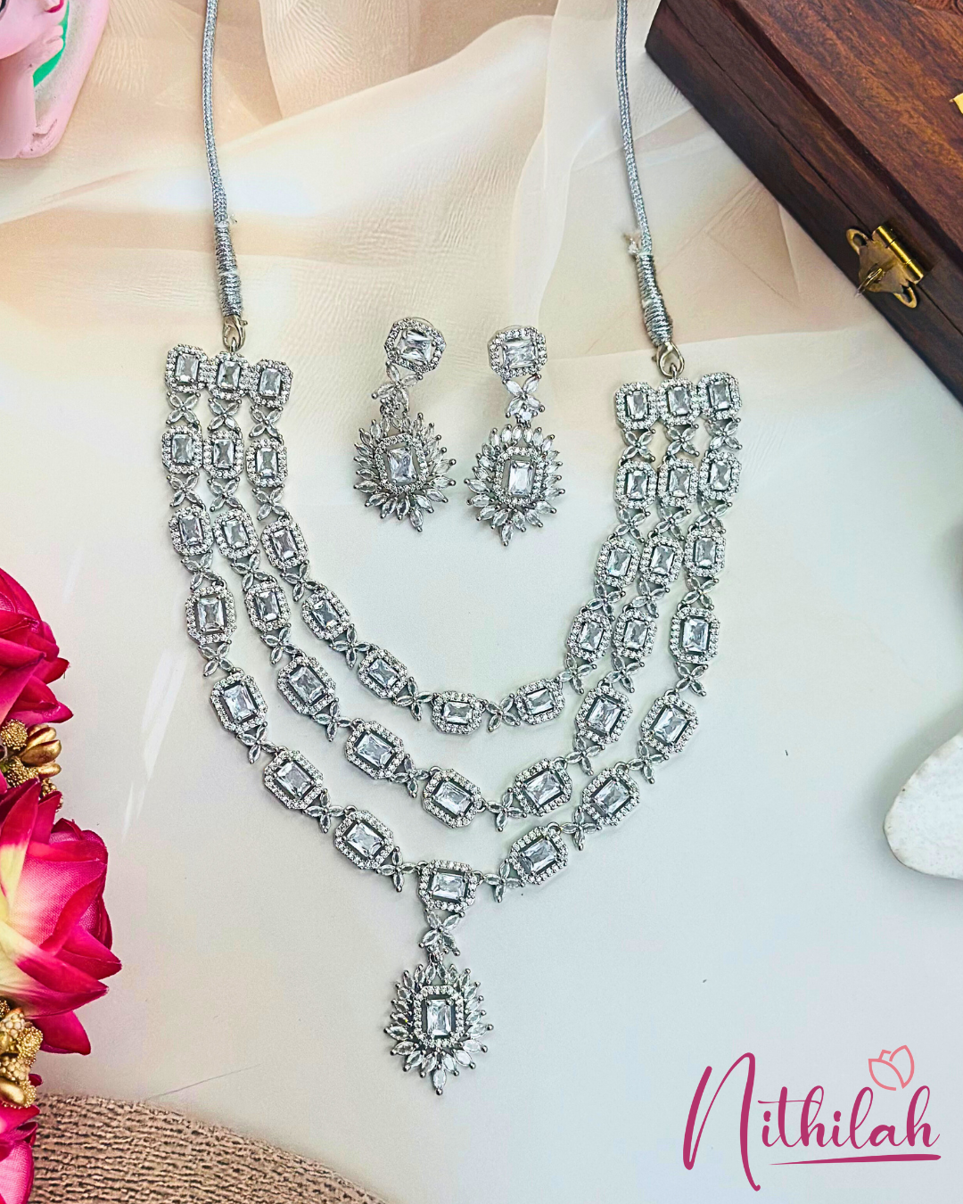 3 Layered White AD Necklace