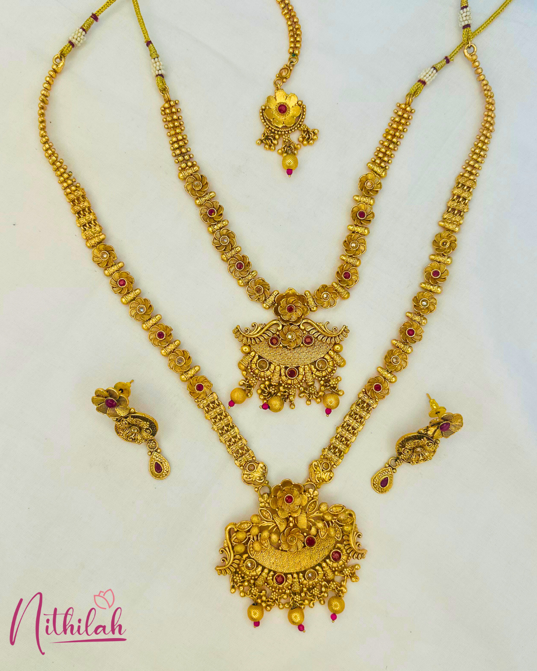 Floral Antique Semi Bridal Necklace Set