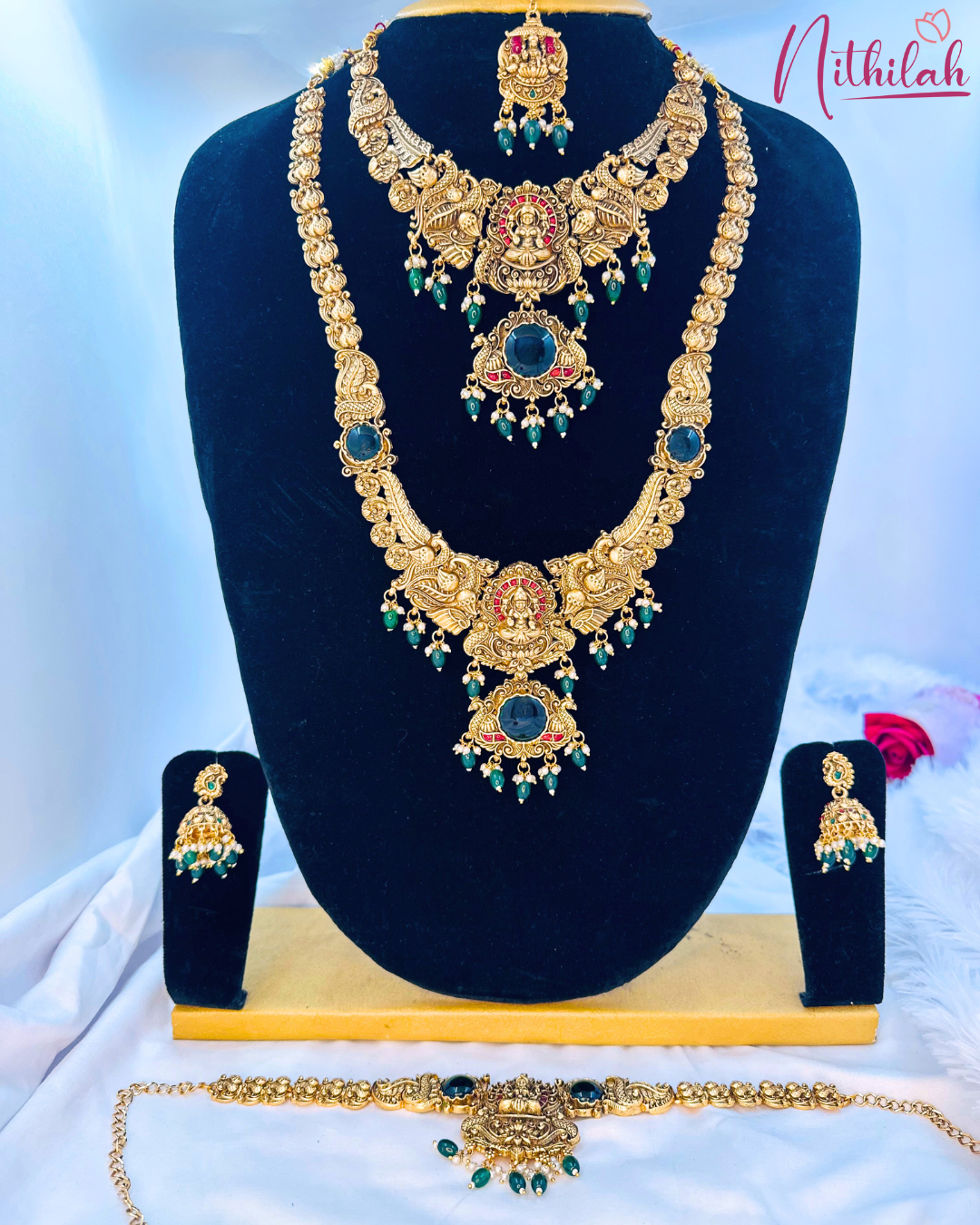 Lakshmi Antique Green Stone Semi Bridal Set