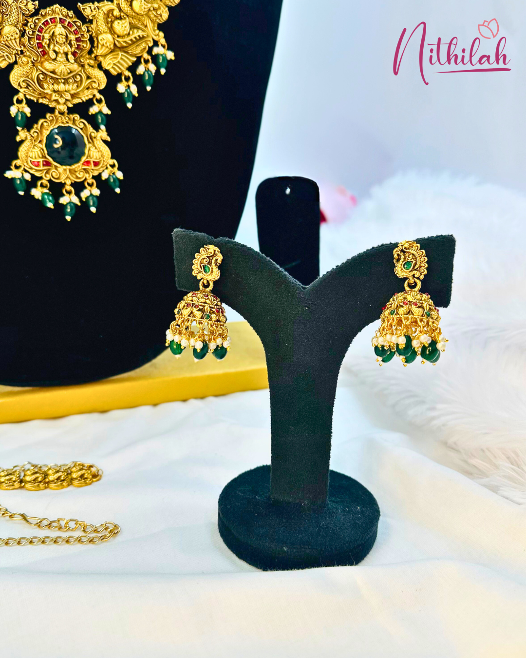 Lakshmi Antique Green Stone Semi Bridal Set