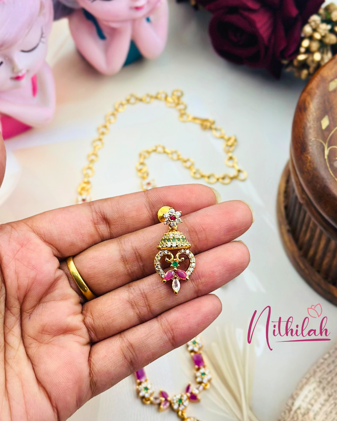 Elegant Ruby Pink CZ Gold Finish Necklace Set for Women