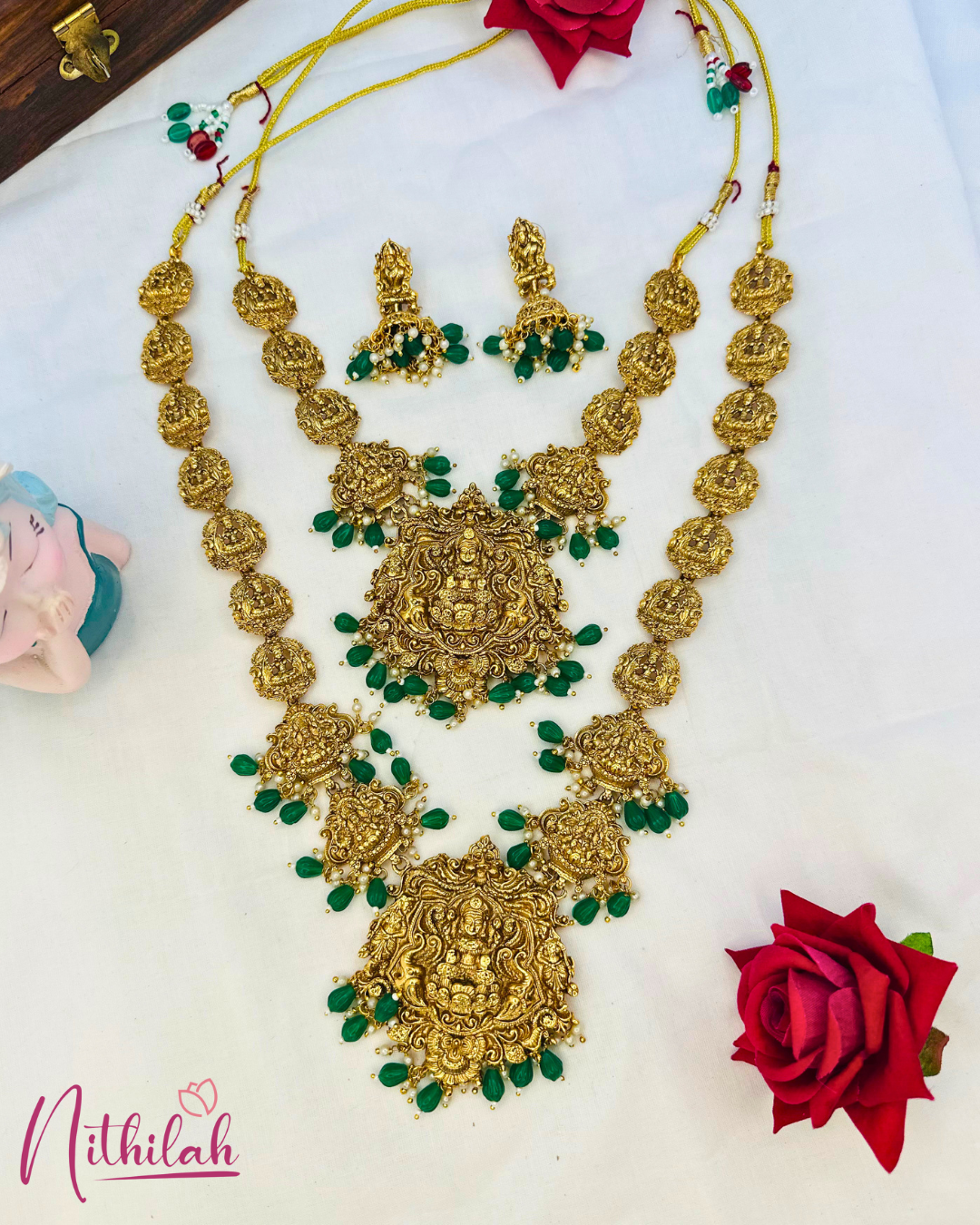 Antique gold plated temple Lakshmi Necklace Set