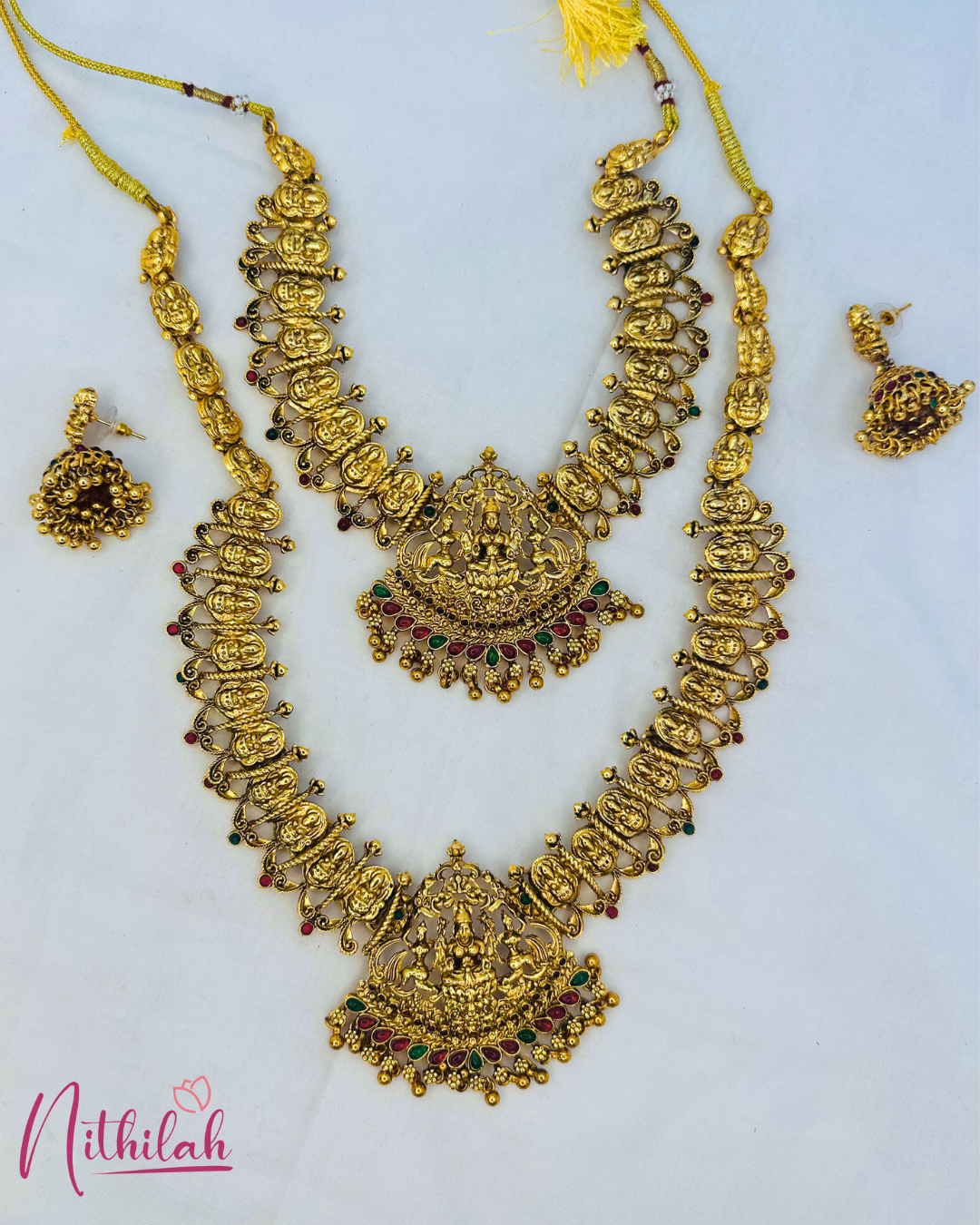 Antique Gold-plated Semi-Bridal Temple Necklace Set