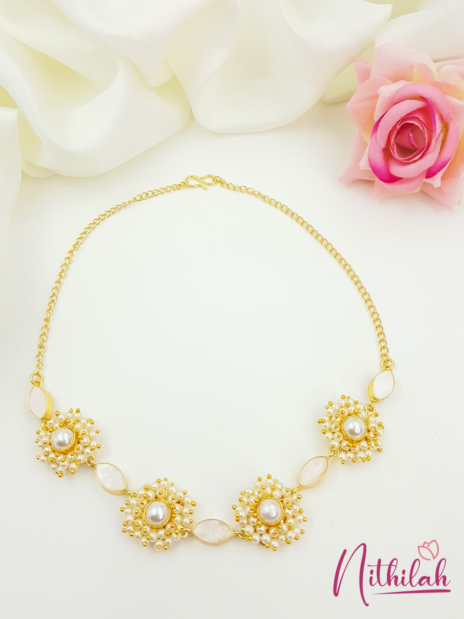 Oval Cluster Pearls Necklace