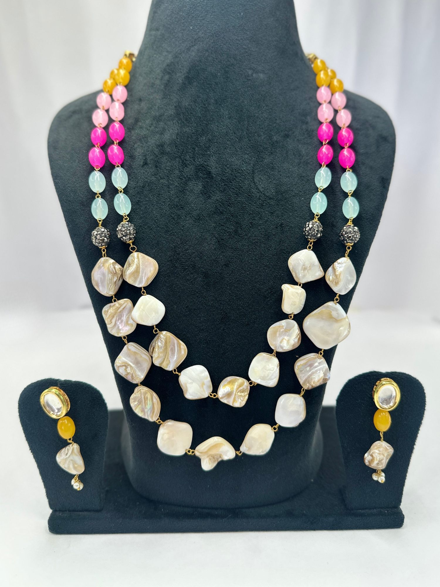 Mother of Pearl and Crystal Beads Long Haram Set