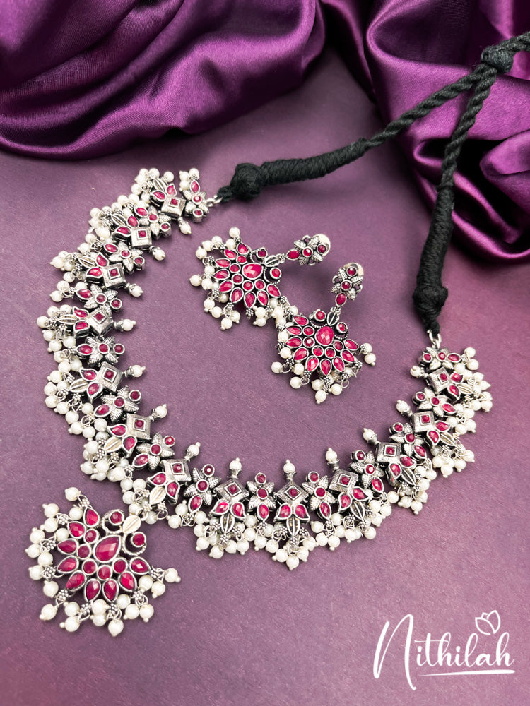Red Guttapusalu Oxidised Necklace