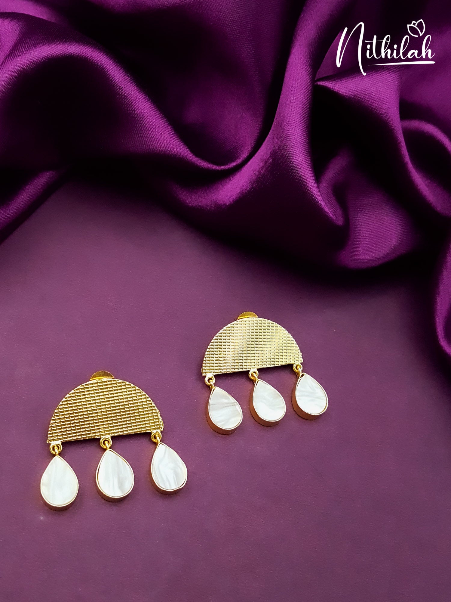 Semi Circle MOP Gold Designer Earrings