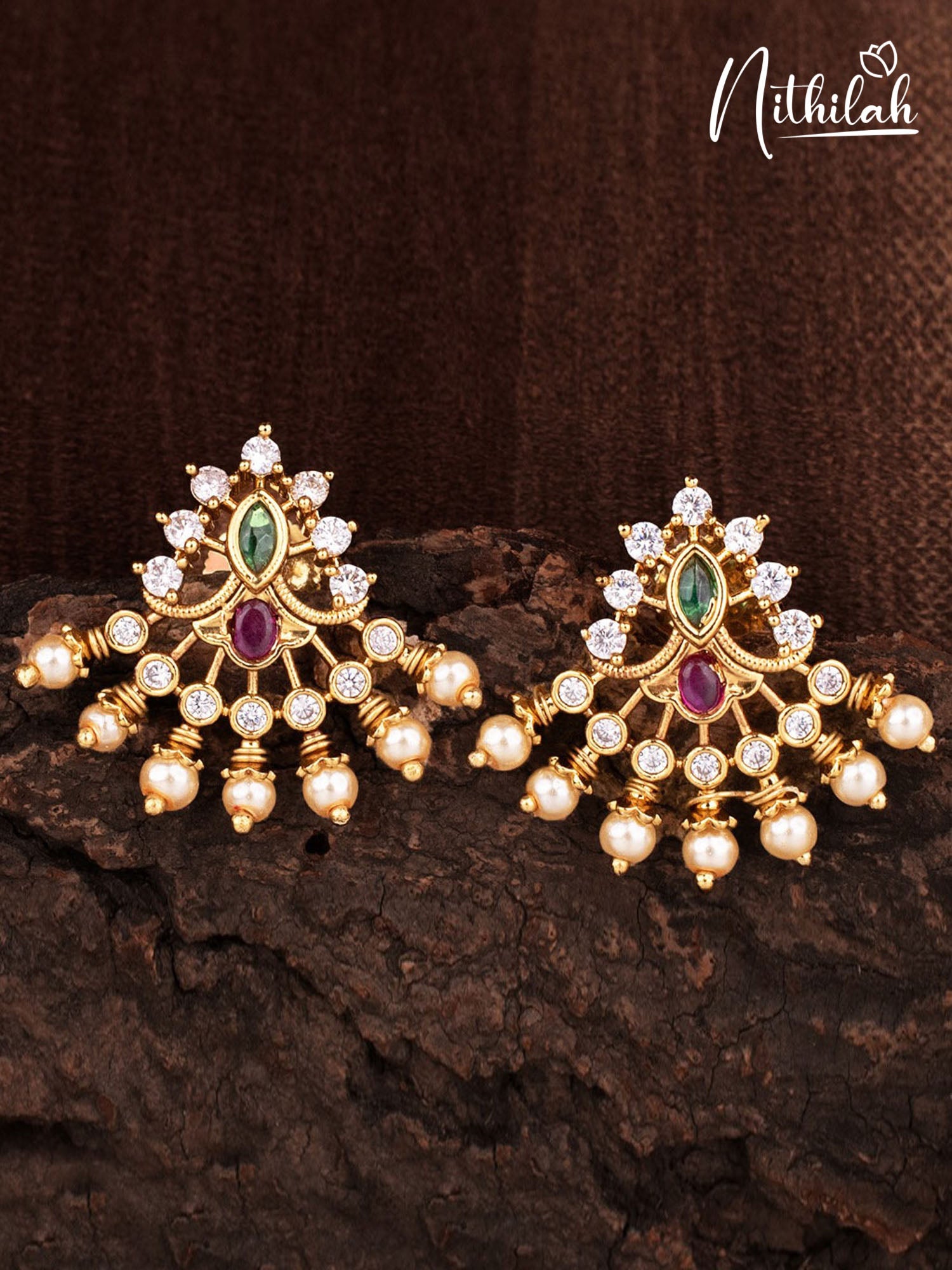 Buy Traditional Pearl with White Stone Gold Plated Studs
