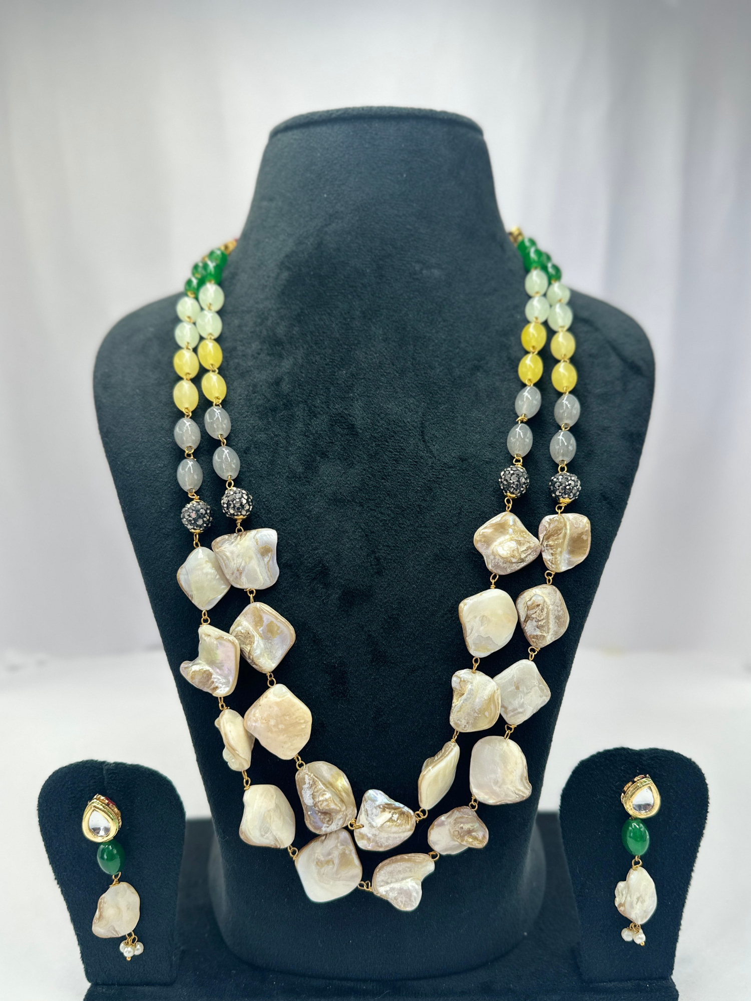 Mother of Pearl and Crystal Beads Long Haram Set