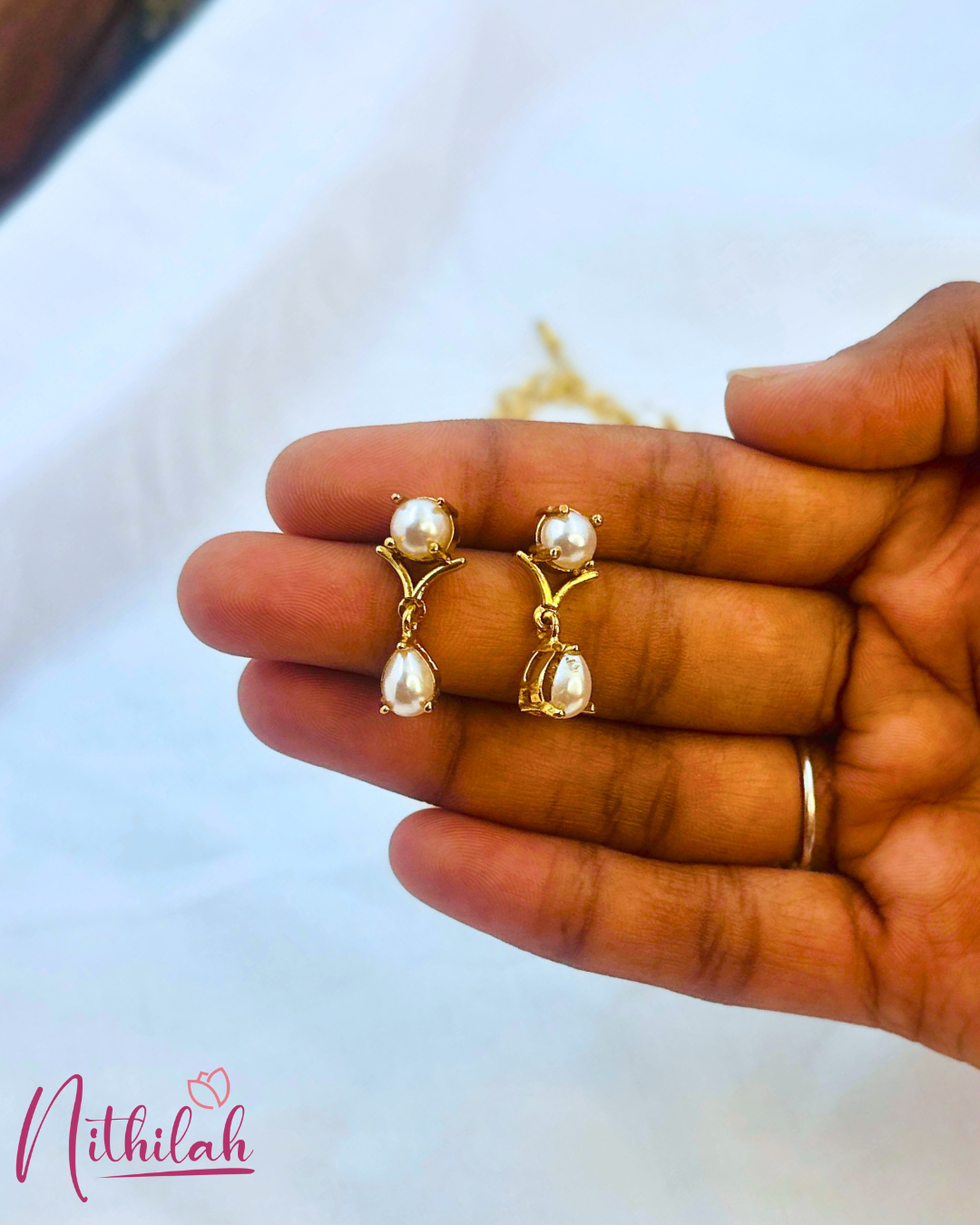 Pearl Earring Detail – Gold Plated Necklace Set for Women by Nithilah
