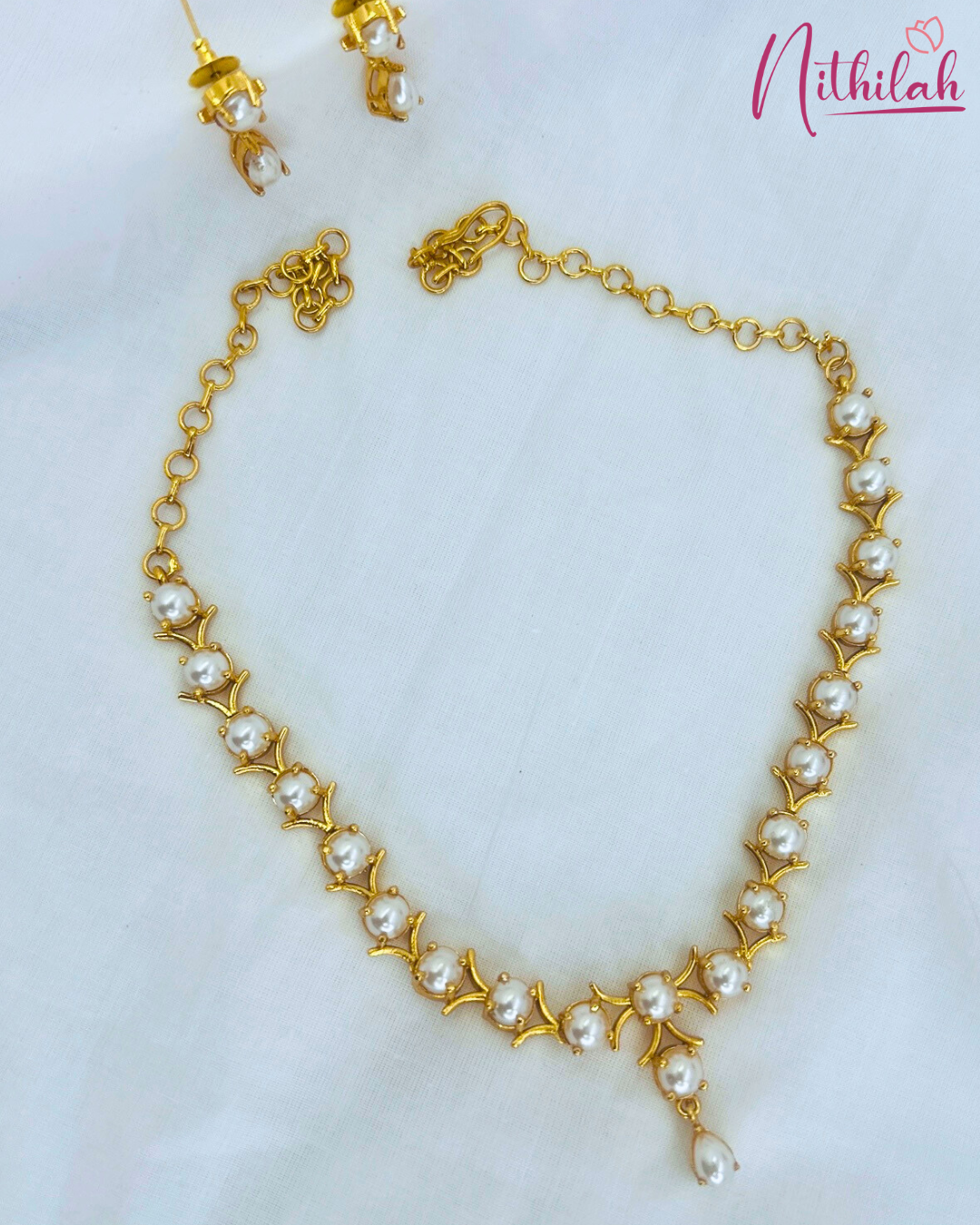 Gold Finish Pearl Necklace Set for Women