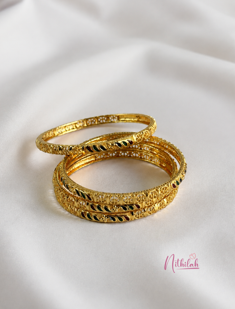 Traditional Gold Plated Kids Bangles for Girls with Multicolour Enamel Design