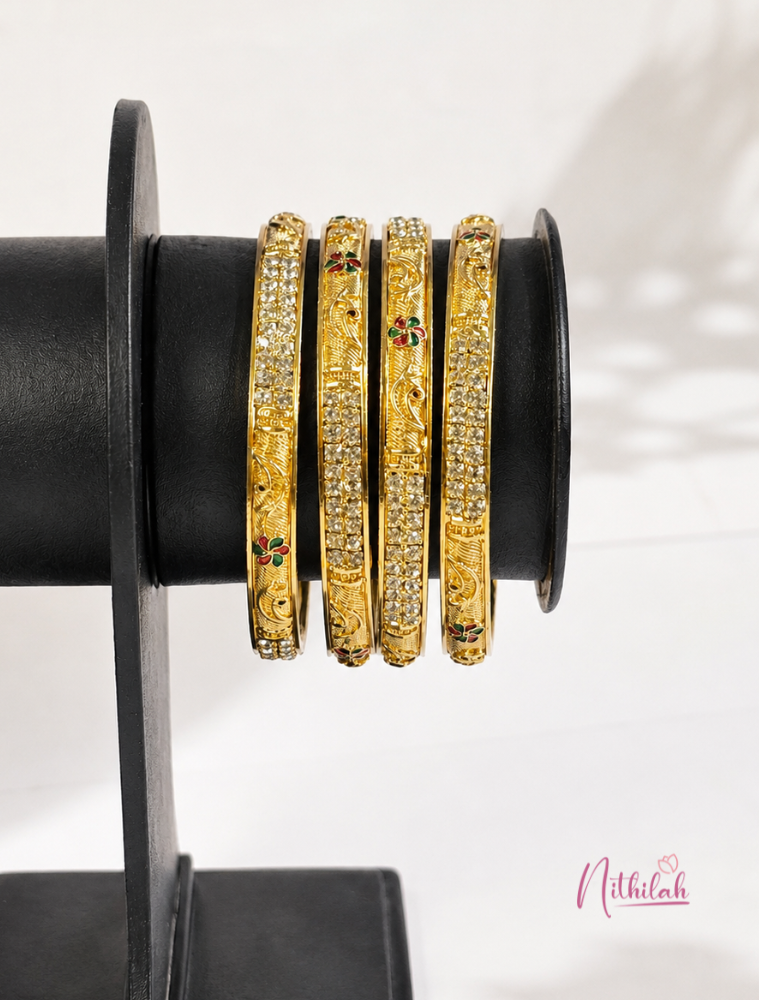 Gold Plated Traditional Kids Bangles with Stone Design for Girls on Stand