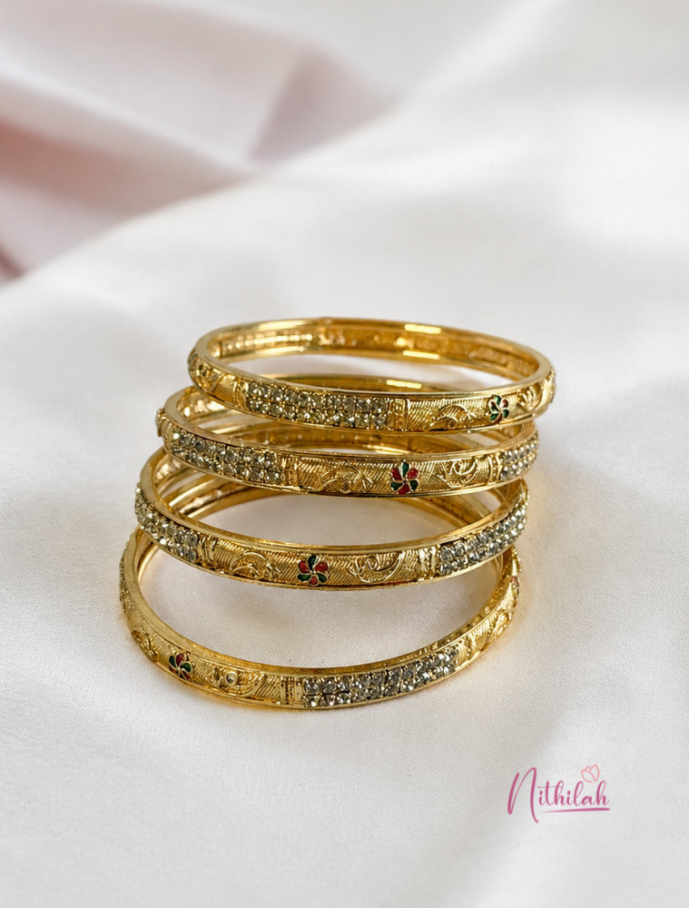 Gold Plated Traditional Kids Bangles with Stone Design for Girls