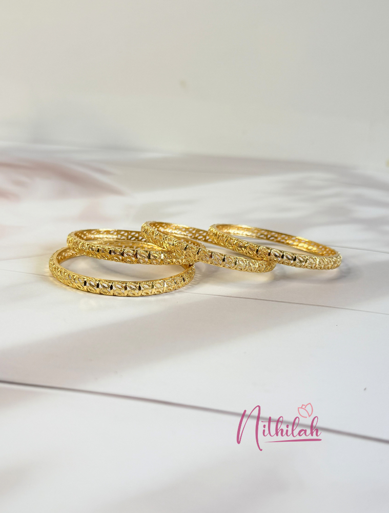 Gold Plated Designer Kids Bangles Set of 4 featuring elegant traditional cutwork pattern for girls.