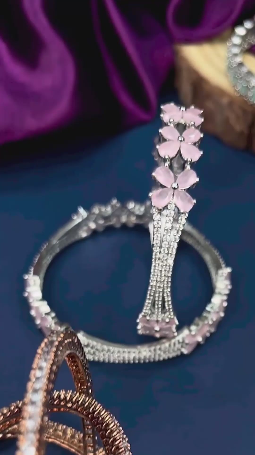 Pink Flower American Diamond Bangles