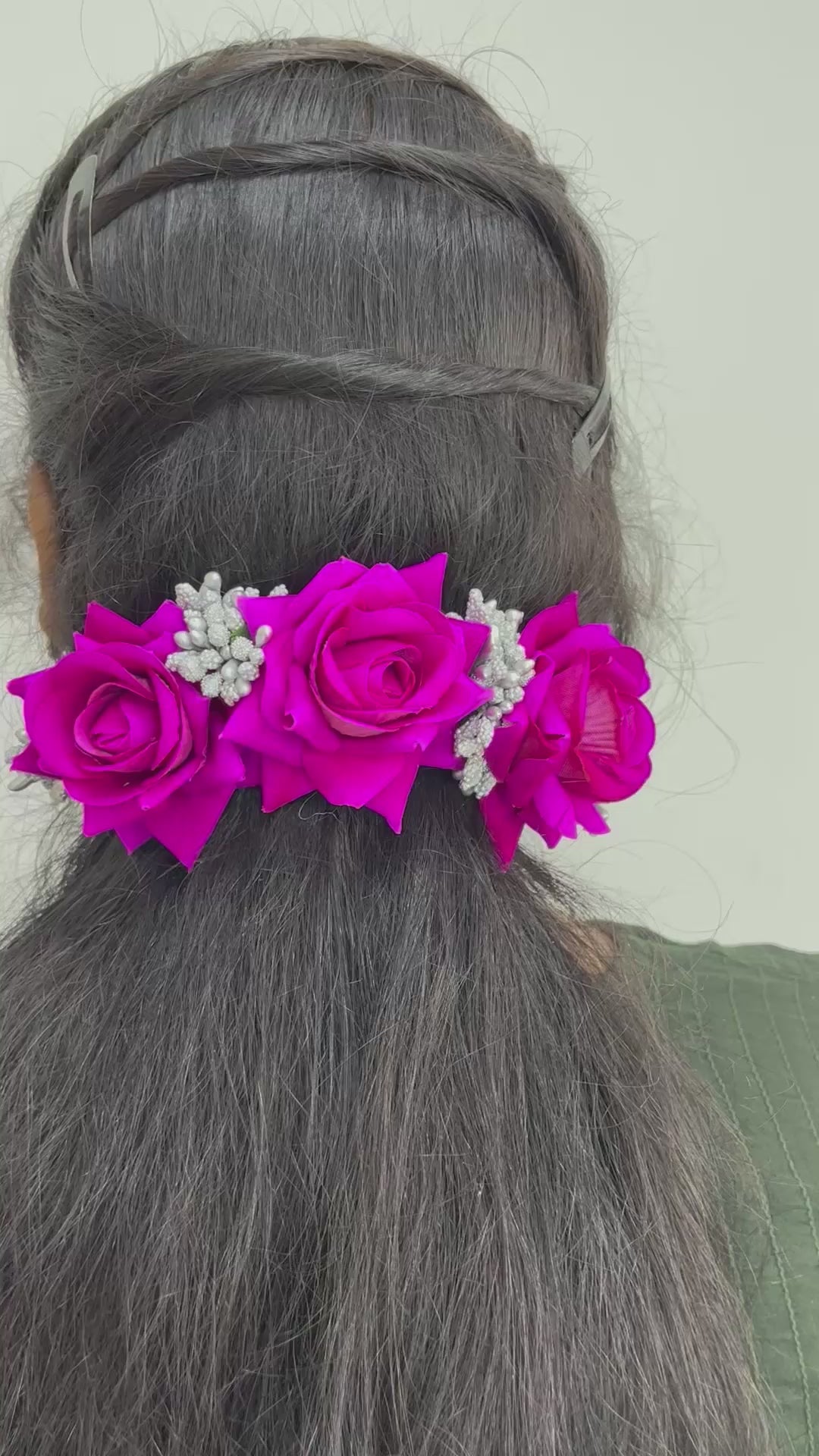 Artificial Purple Rose WITH SILVER Flower Handcrafted Hair Bun ACCESSORIES