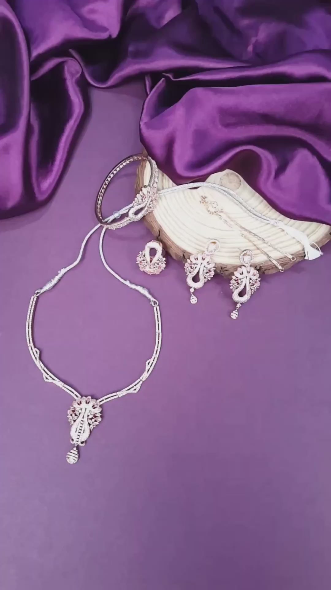 Rose Gold AD Necklace Ring Bracelet Jewel Set