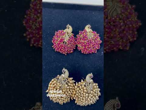 White Cluster Pearls Peacock Earrings