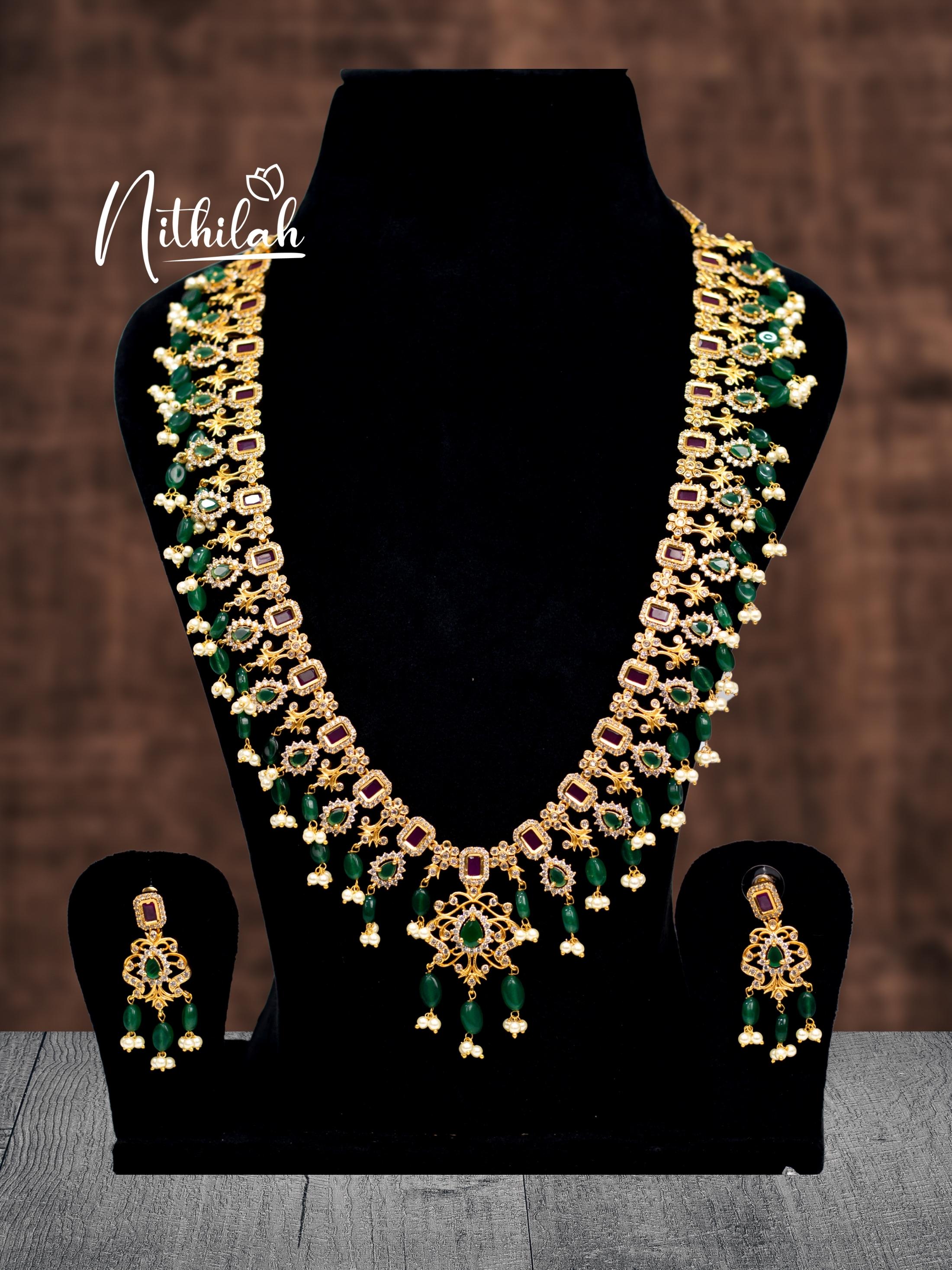 Nithilah One Gram Gold Multistone Green Beads Haram