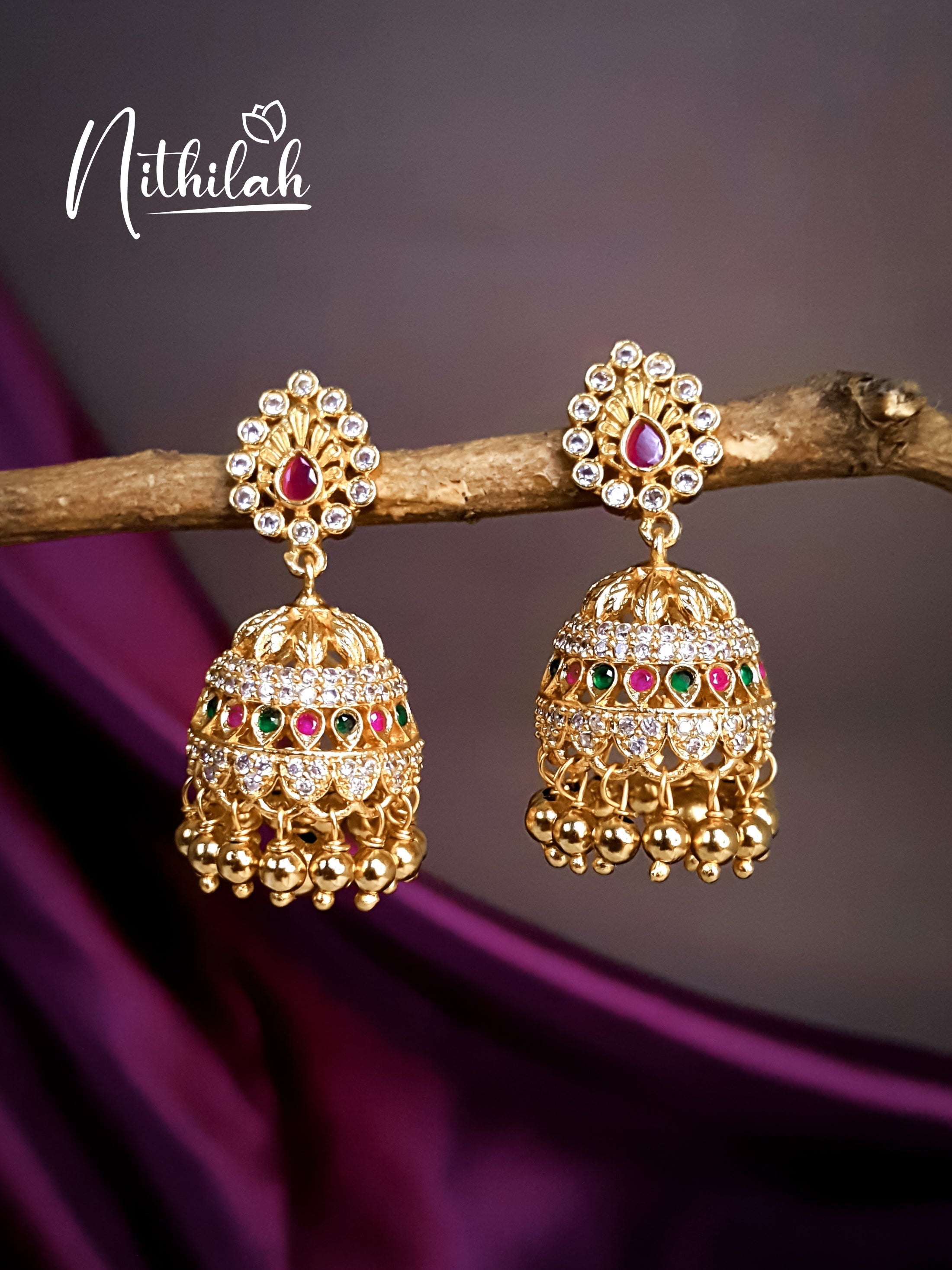 Buy AD Golden Jhumka Earrings 1 | AD Earrings