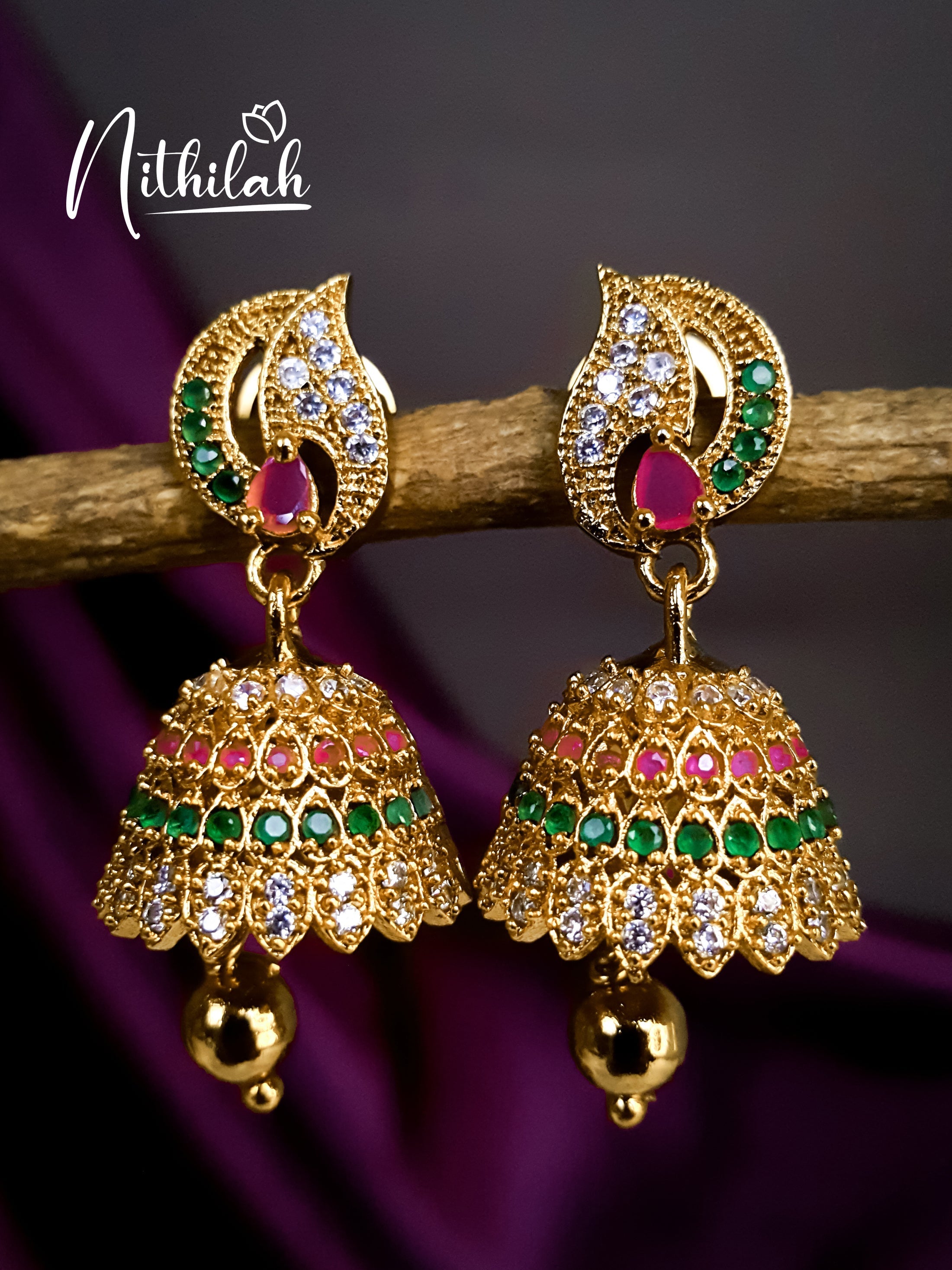 Buy AD Gold Jhumka Earrings 5 | Artificial Jewellery Online