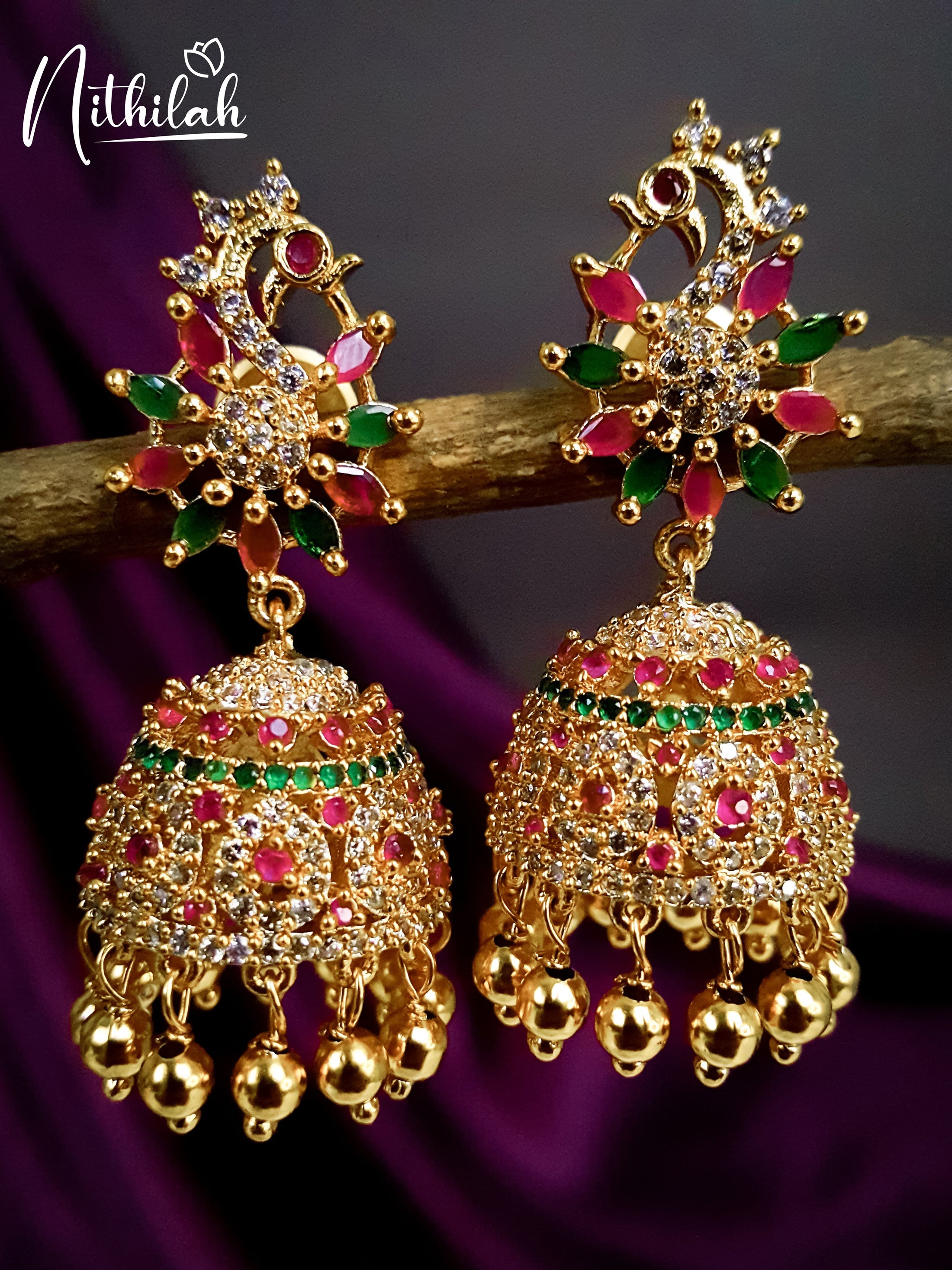 Buy AD Golden Jhumka Earrings 7 | AD Jhumka 
