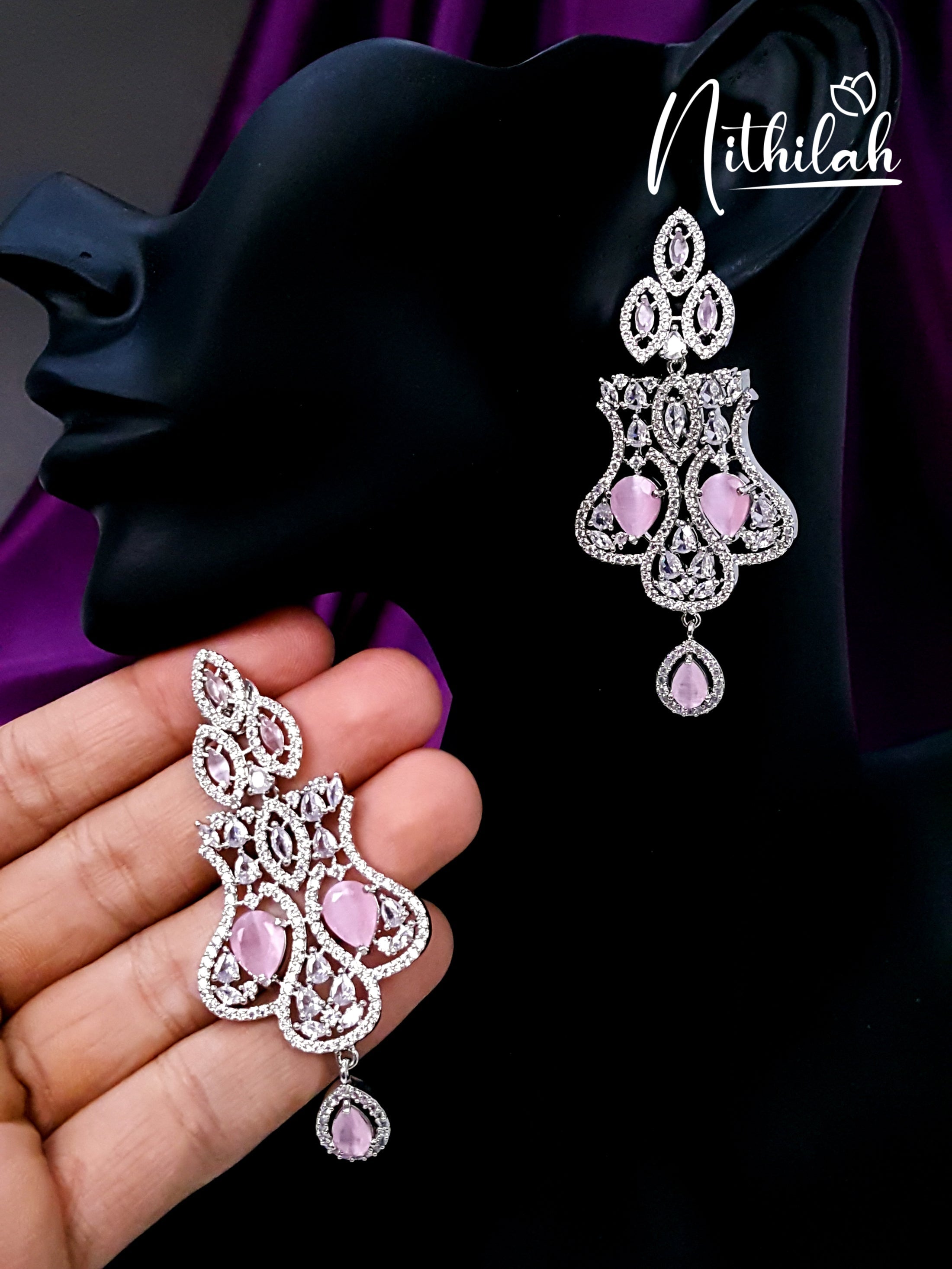 Drop Stunner  Blue Stones Beads American Diamond Jhumka Earrings  Priyaasi