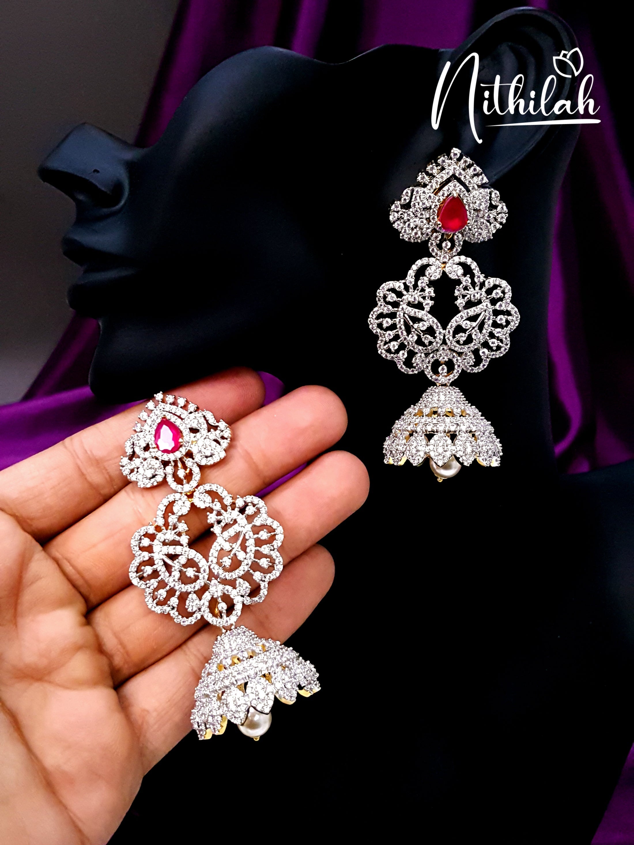 Buy American Diamond Earrings Jhumka with Interchangeable Stones 