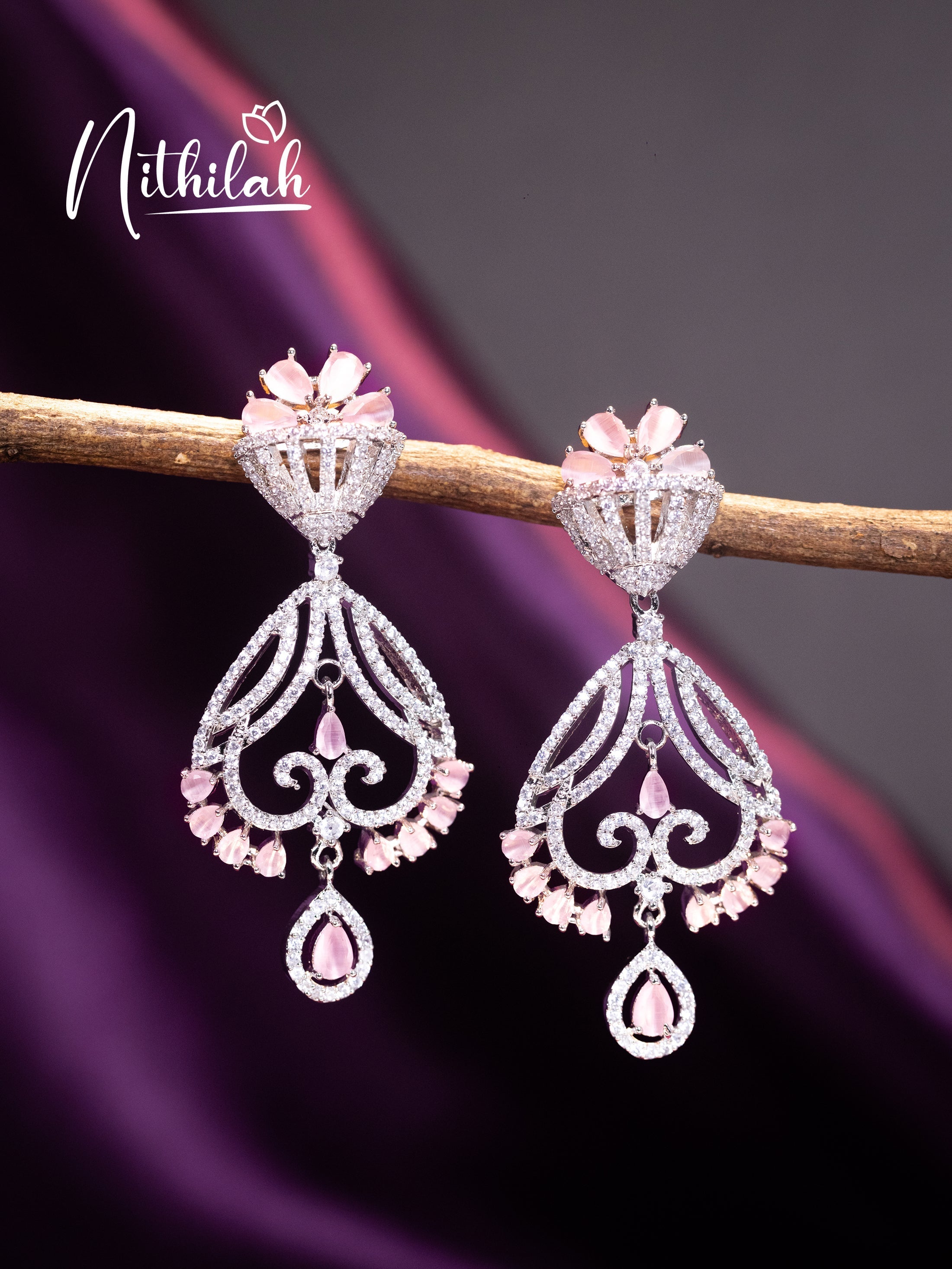 Buy American Diamond Earrings | AD Pink Stone Earrings Design23